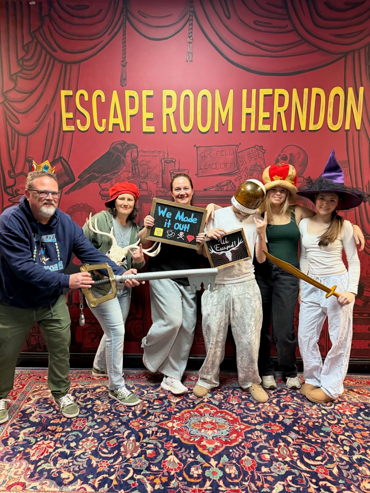 Family enjoying escape room game